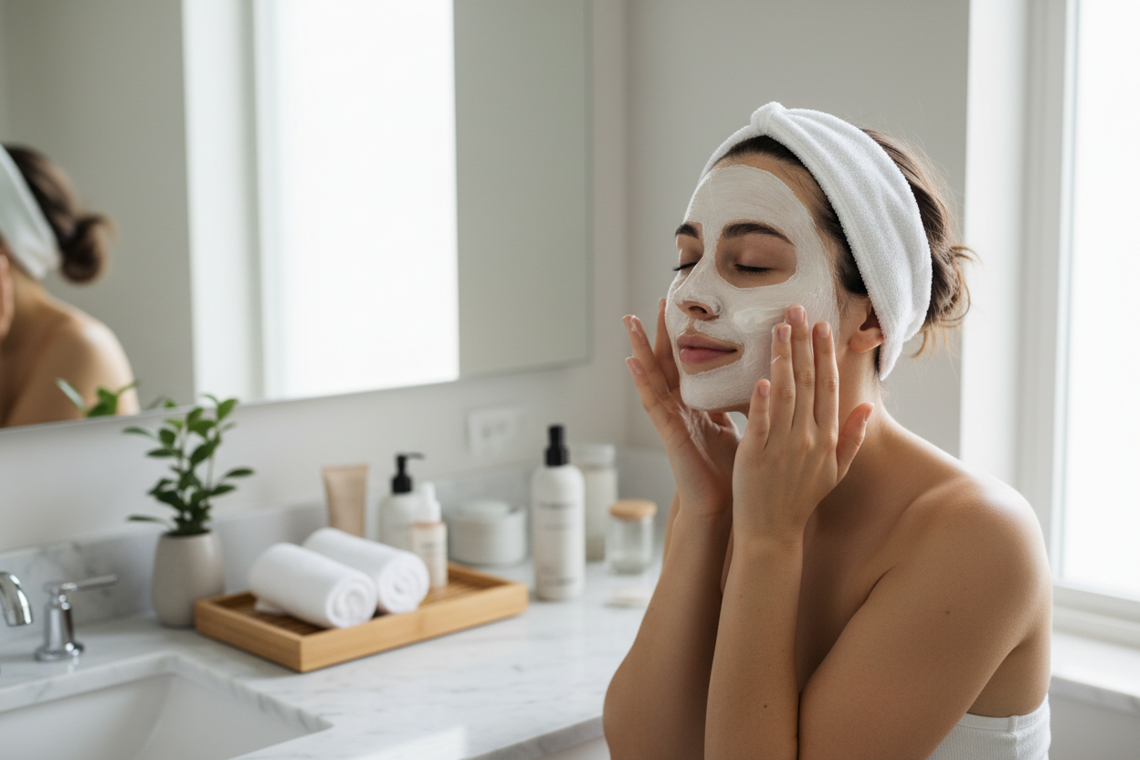 woman applying face mask